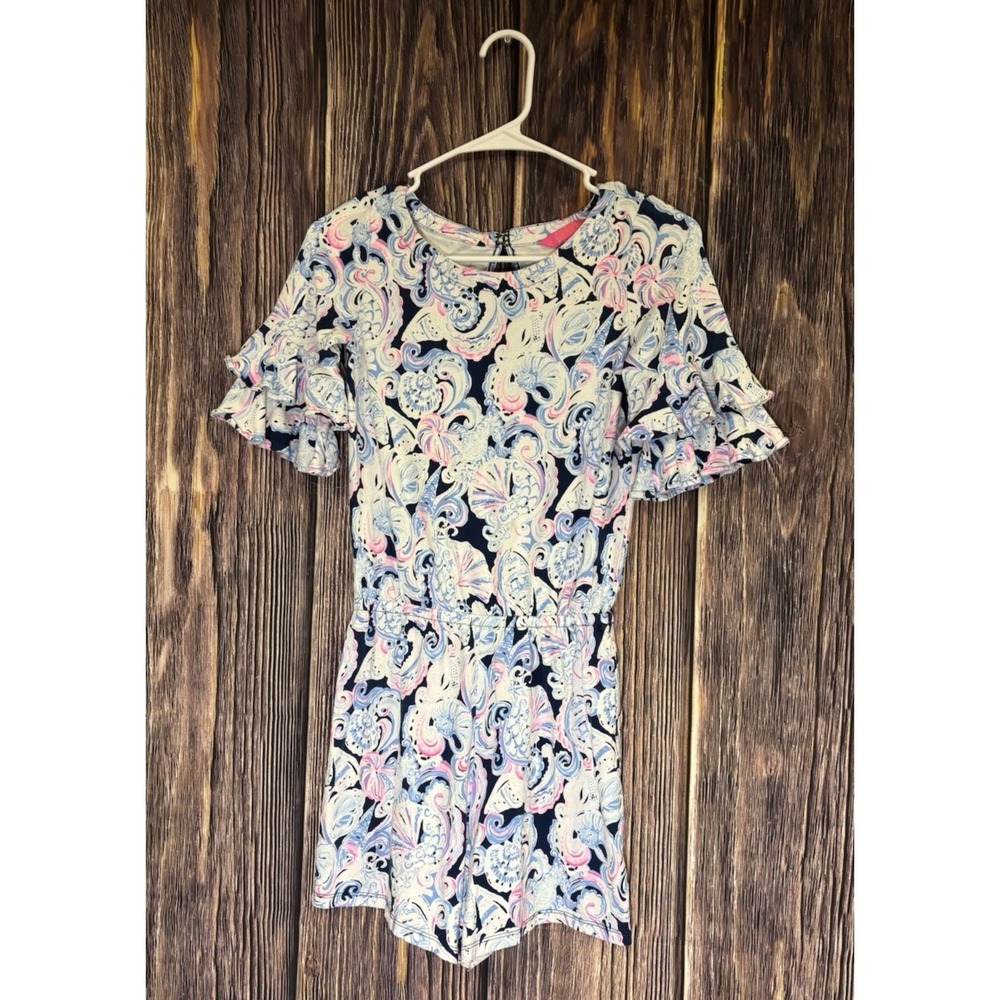 Lilly Pulitzer Lula Romper Womens XXS High Tide Tropical Coastal Beachy